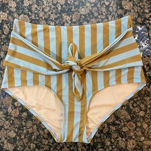 Kortni Jeane Tie-Up-Front Bottoms - Blue/Green Stripe